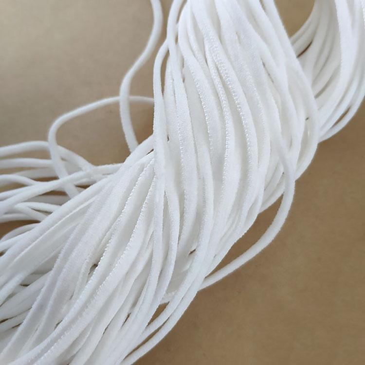 White 5mm Flat Earloop Macrame Cord Polyester Braided Nylon Spandex Round Elastic for FaceMask String and Shoe Use