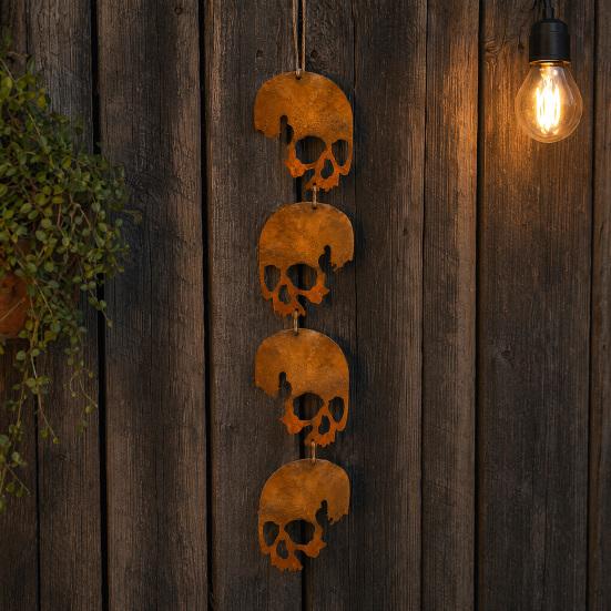 Halloween Skull Hanging Ornaments Metal Garden Sign Decorative Skull Shaped Hanging Tags