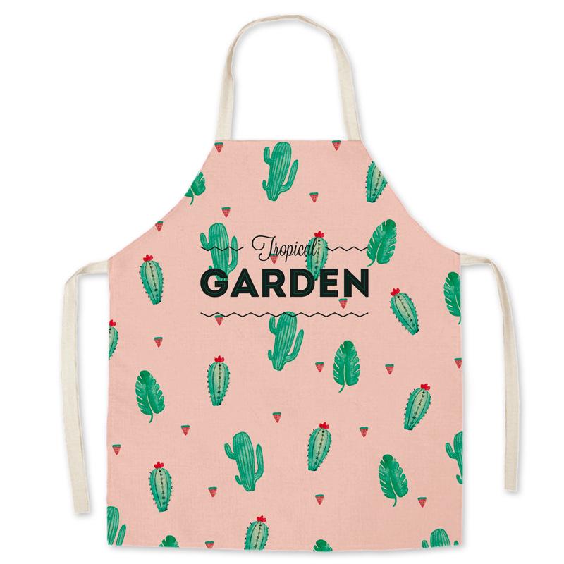 Cactus Print Parent-Child Hemp Apron Set - Sleeveless Home Cleaning Waist Apron for Adults and Kids