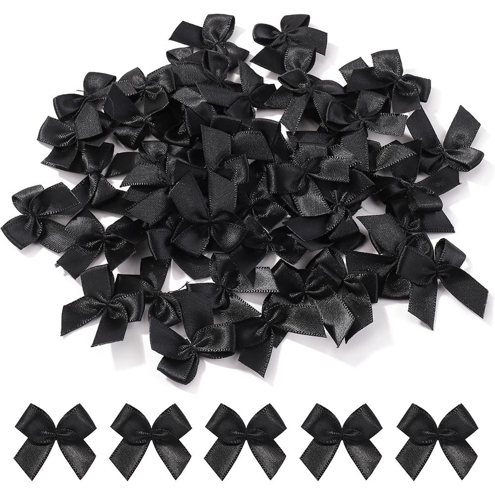 100Pcs/Set Polychrome Satin Bows Patches Applique Mini Bow Tie DIY Clothes Sewing Decoration