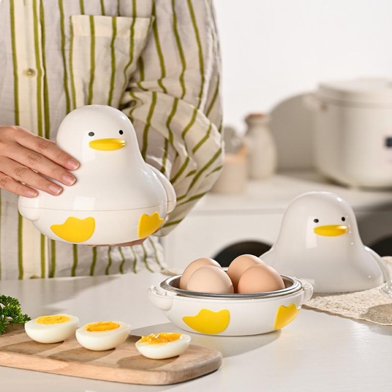 1/4 Eggs Cartoon Duck Shape Microwave Egg Steamer Boiler Cooker Easy Quick Hard Or Soft Boiled Kitchen Cooking Tools Accessories