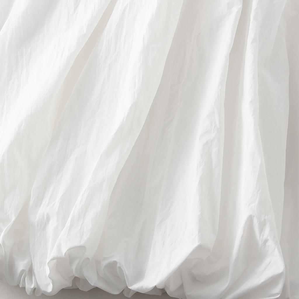 Women's Elegant Elastic High Waist Solid Color A-Line Pleated Puffball Hem Casual Flowy Balloon Bud Midi Skirts