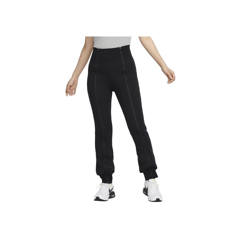 Nike Solid High-Waisted Slim Fit Zipper Cuffed Knit Sports Pants Women Bottoms Black FN7130-010