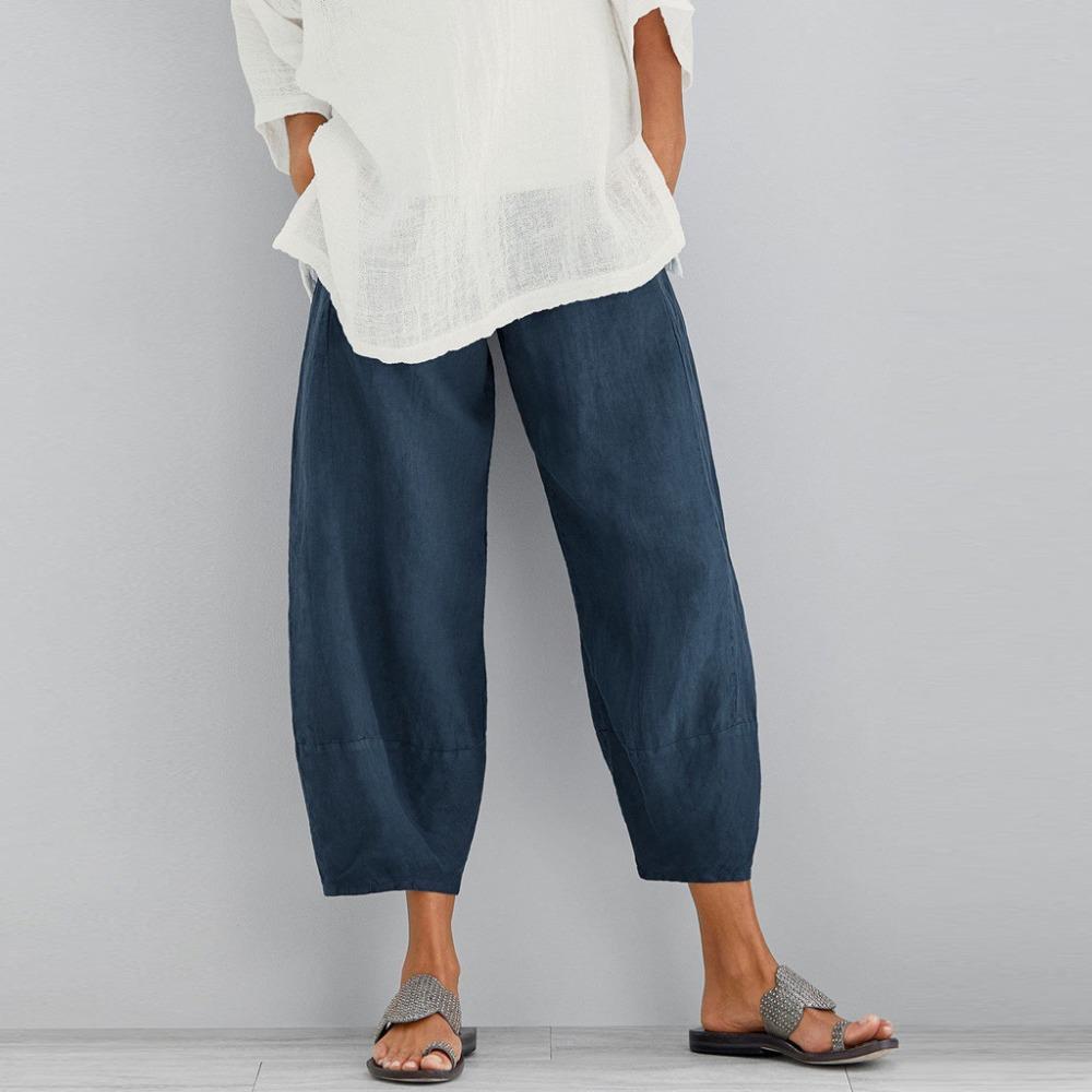 Women's High Waist Loose Fit Cotton Cropped Pants Casual Wide Leg Trousers
