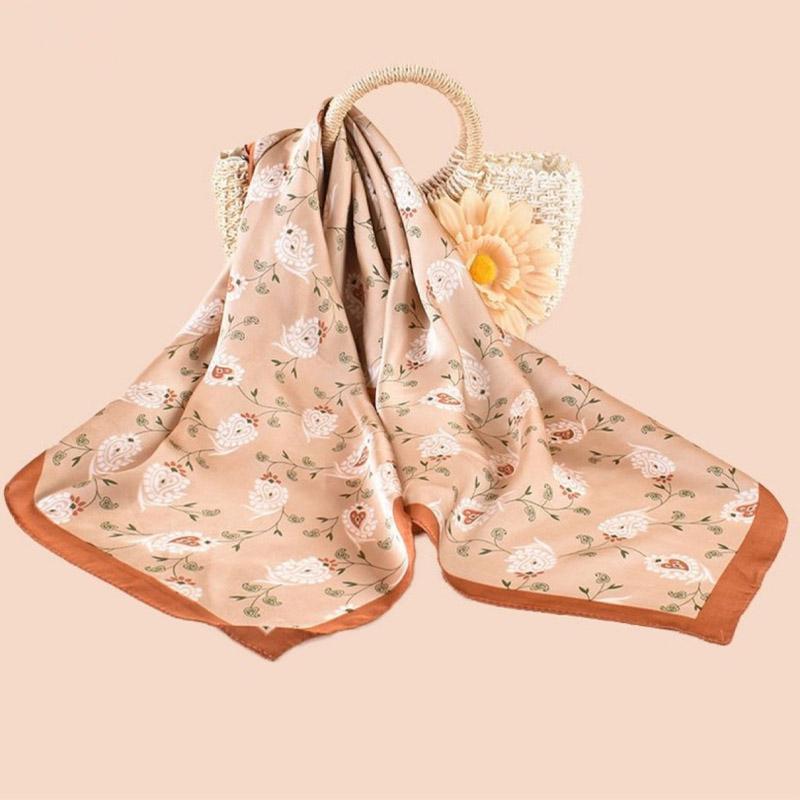 Luxury Design Satin Print Silk Scarf Square Women Neck Scarves Wrap Head Kerchief Beach Hair Band Woman Bandana Summer 70Cm