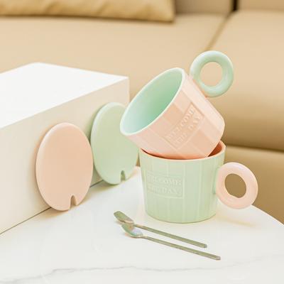 Candy Color Embossed English Mug With Lid Couple Milk Cup High Value Internet Celebrity Coffee Cup Creative Water Cup