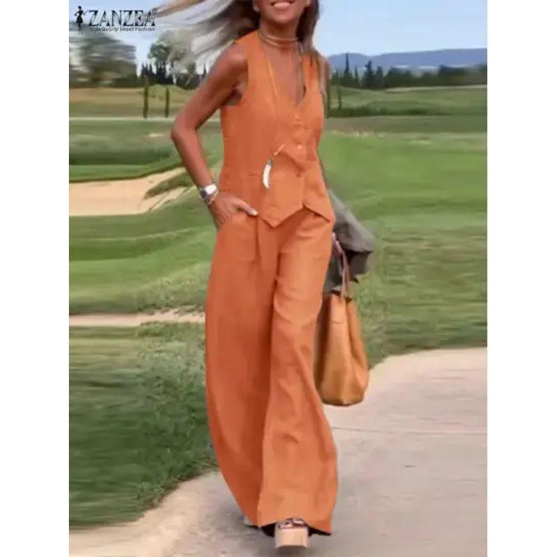 European and American Women clothes 2025 New Fashion Solid Set Vest Trousers Collage Patchwork Casual Two-piece Set Women