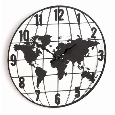 [A0021] - "Mappmonde" Mirror Wall Clock Black White - 30 Cm