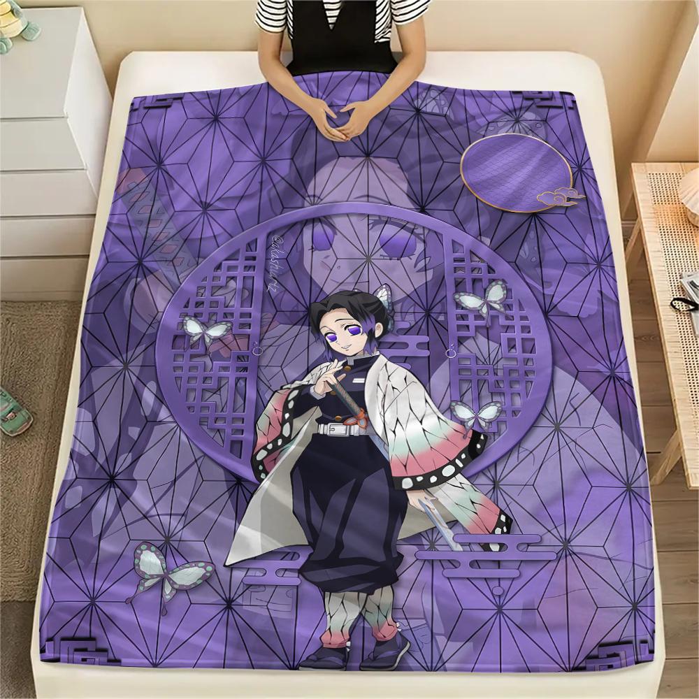 1PC Demon Slayer Print Flannel Blanket, High quality All Seasons, Home Decor, Warmth and Comfort, Perfect for Christmas Gifts