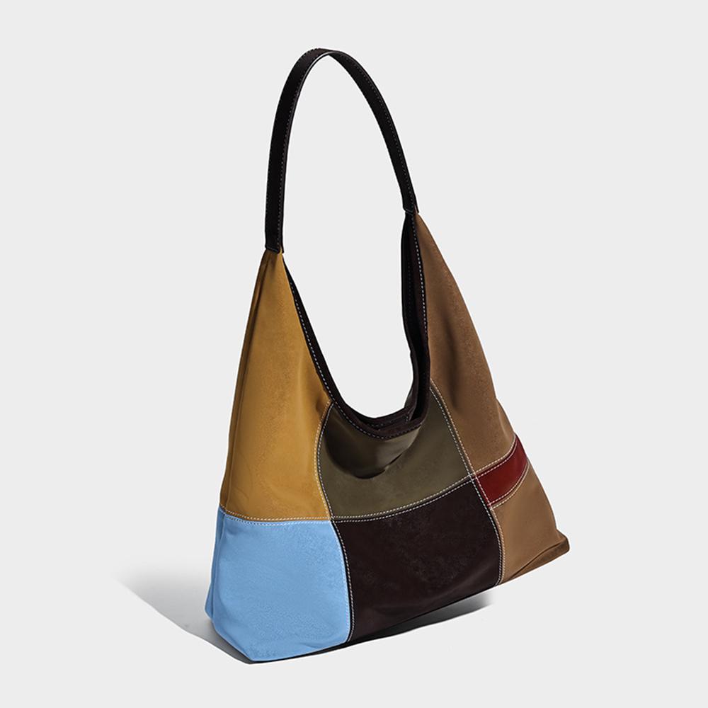 Borsa Tote Patchwork a Blocchi di Colore Vintage Borsa a Spalla di Grande Capacità Stile Semplice Portafoglio da Donna per l'Uso Quotidiano e i Viaggi