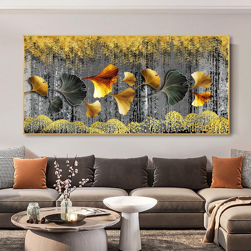 Abstract Golden Feathers Canvas Painting Wall Art Gold Leaves Posters and Prints for Living Room Office Wall Decor No Frame