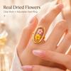 Stainless Steel Rings for Women Dried Flower Resin Jewelry Dainty Geometric Open Adjustable Vintage Floral Rings Waterproof