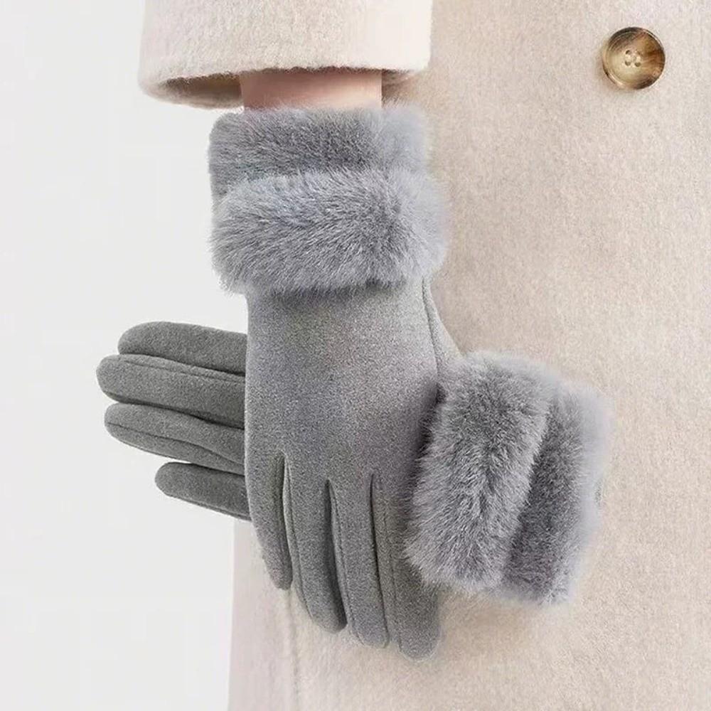 Solid Color Suede Gloves  Women Winter Gloves Casual Cycling Mittens  Skiing