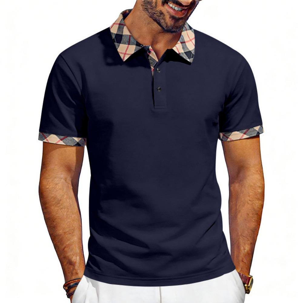 Summer European and American Men's Contrasting Color Simple Casual Short Sleeved Polo Shirt T-shirt