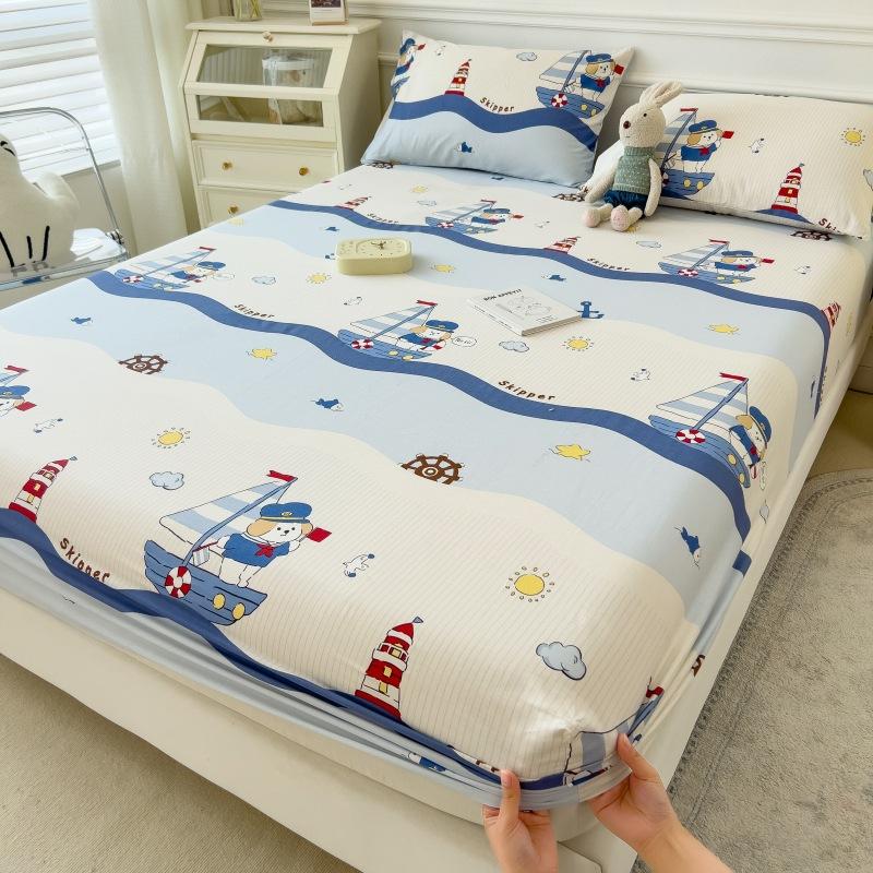 Pure Cotton Bed Sheet Set Cartoon Design Twin Full Size Four Seasons Bedding 100% Cotton Mattress Protector Fresh Style Bed Cover 3 Piece Set