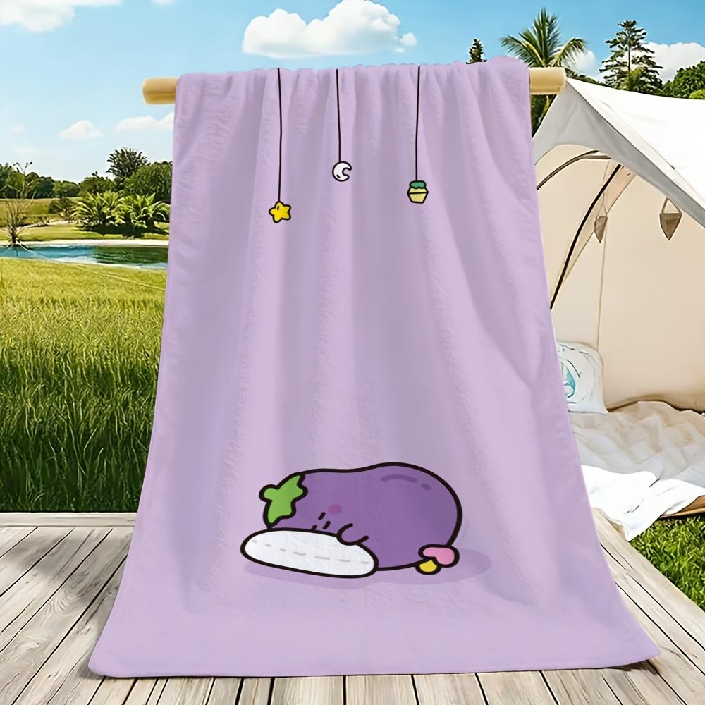 2D Flat - 1pc Purple Eggplant-Themed Beach Towel | Soft,Skin-Friendly,Non-Shedding, Easy To Clean, Durable, Resistant To Pilling