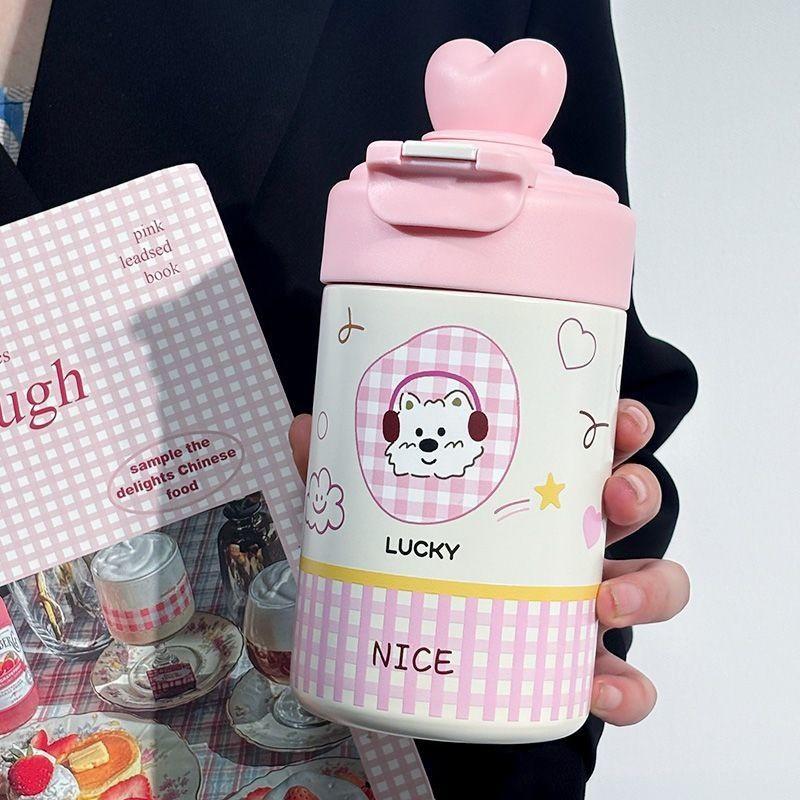 Girl Thermal Mug With Straw And Tea Strainer For Home Office Travel