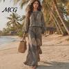 Apple Shape Clothing Women Boho Print 2 Piece Sets for Women, Casual Long Sleeve Top Daily Wear Wide Leg Pants Matching Sets, Summer Loose Travel