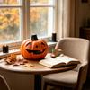 Halloween Pumpkin Decoration with Face, Funny Figurine for Shelf, Table and Party Display