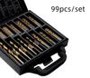 99PCS/Set Twist Drill High Speed Steel Titanium-plated Twist Drill Steel Plate Drill Mixed Drill Plastic Boxes
