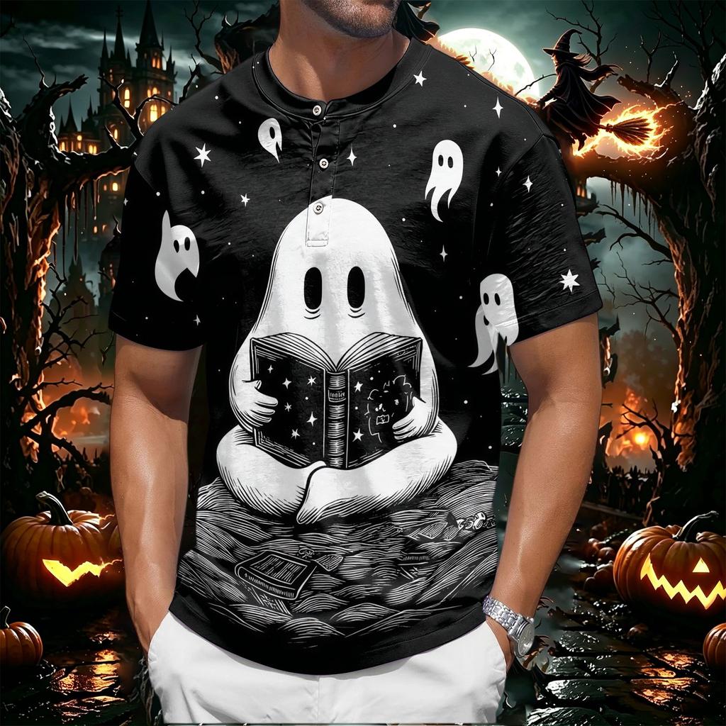 Men's Halloween Graphic Print Short Sleeve T Shirt Casual Round Neck Tee Comfortable Fit Lightweight Fabric