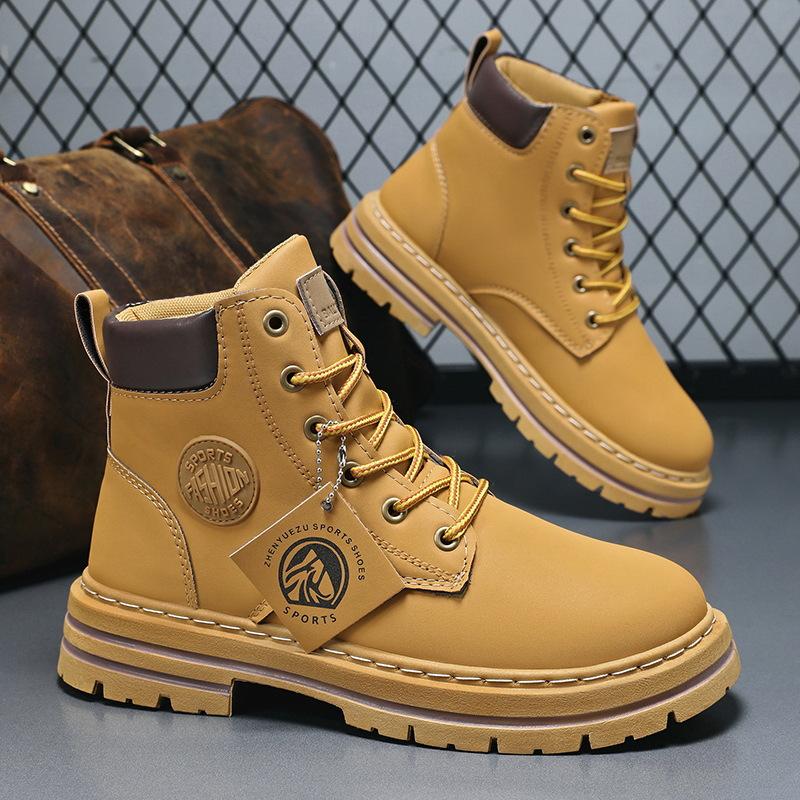 Fashion High Quality Men's Leather Boots with Round Toe Fashionable Platform Boots for Teenagers High Top Casual Boots Men's Shoes Botas