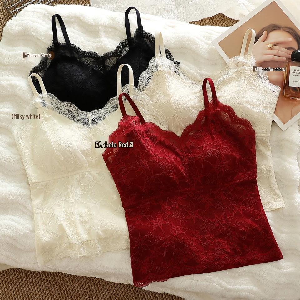 Ice Silk Lace Camisole with Built-in Bra Pads and Stylish Back