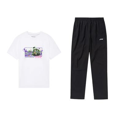 Li Ning Sports Lifestyle Series Short Sleeve T-Shirt Quick-Dry Long Pants Casual Sports Set Unisex Sets AHSUB33-2+AYKU703-1