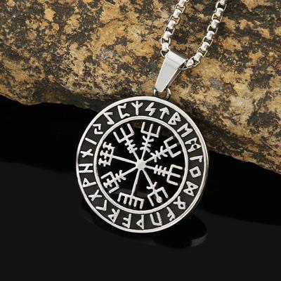Letter Titanium Steel Pendant Double-sided Men's Stainless Steel Compass Necklace