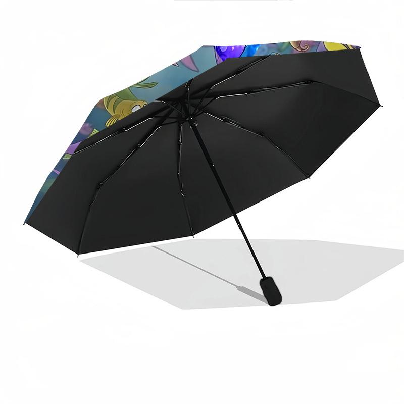 The Little Mermaid Themed Automatic Opening and Closing Umbrella, Brightly Colored 8-rib Portable Umbrella, Suitable for Men and Women, A Perfect Gift