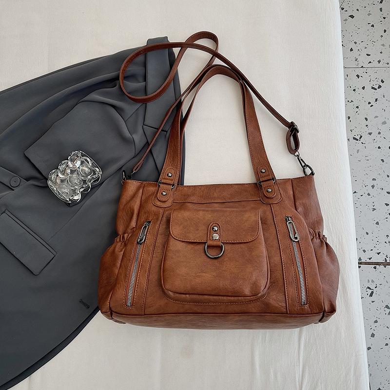 Fashionable PU Tote Bag Women's Multi Pocket Handbag with Adjustable Shoulder Strap Everyday Carry Bag
