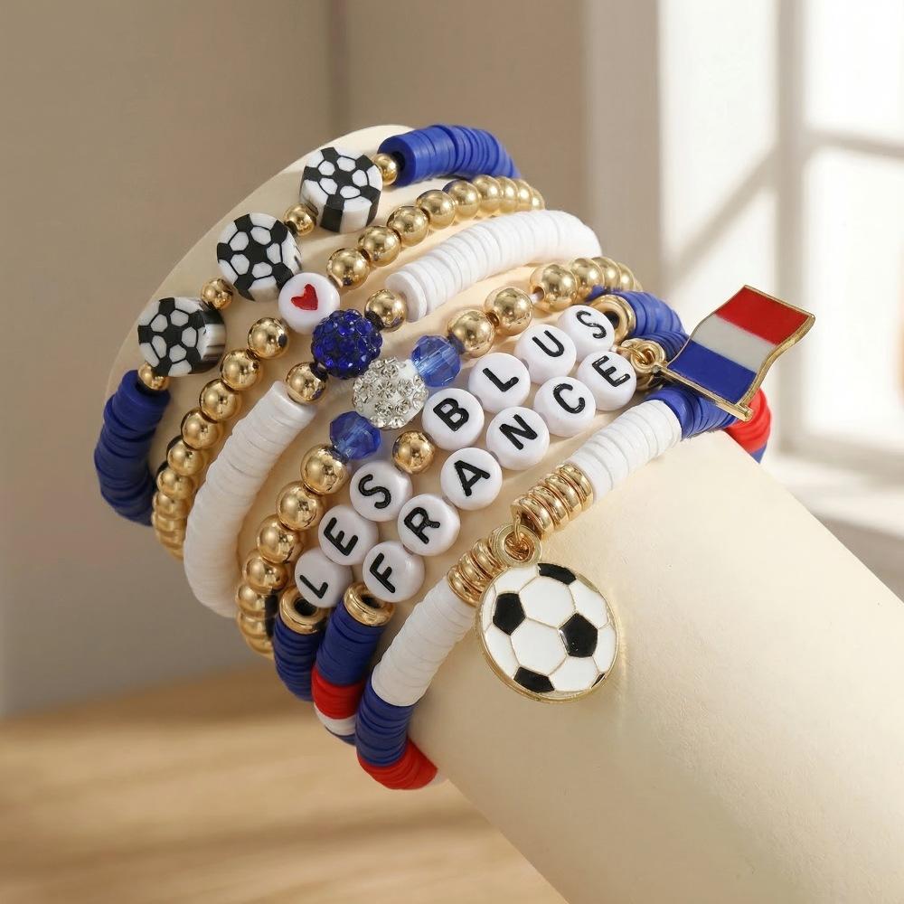 World Cup-themed explosive bracelet set, English alphabet beaded national flag alloy pendant jewelry