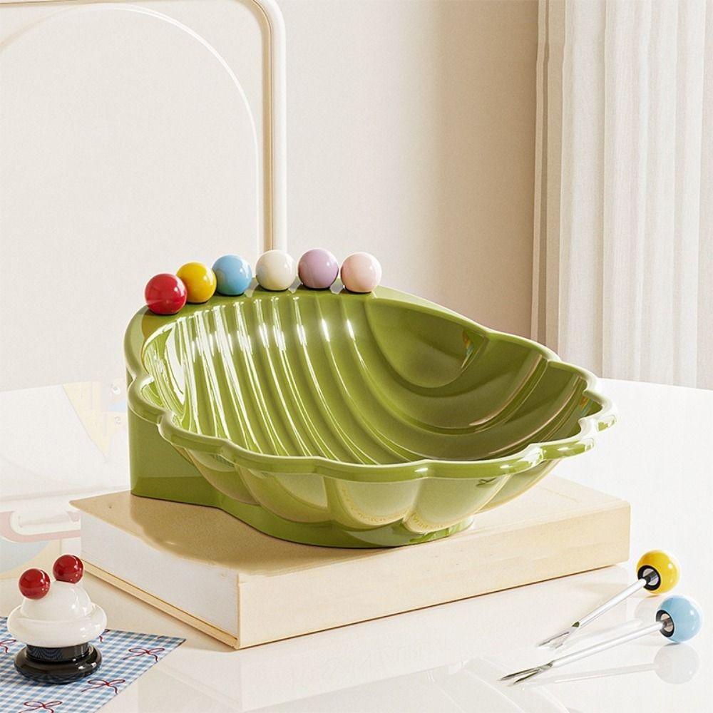 Shell Shape Fruit Bowl with Fork Plastic Integrated Fruit Basin Fruit Serving Plate for Kitchen
