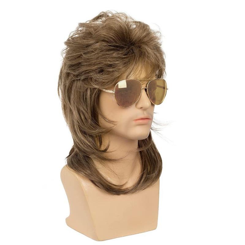 Pánská módní zlatá punková paruka středně dlouhých vlasů