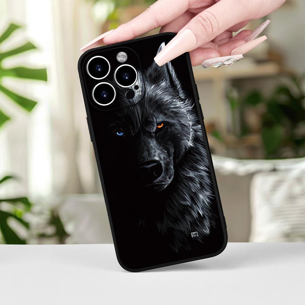 Black Wolf Pattern Phone Case Suitable for iPhone 17 16 15 14 13 12 11 Pro/Max/Plus Anti Drop and Shockproof Back Cover
