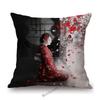 Japanese Art Ikigain Life Doctrine Geisha Judo Samurai Spirit Red Black Ink Painting Art Sofa Pillow Case Linen Cushion Cover