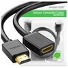Kabel Hdmi Męski Do Hdmi Żeński Ugreen Hd107, Fullhd, 3D, 0.5M (Czarny)