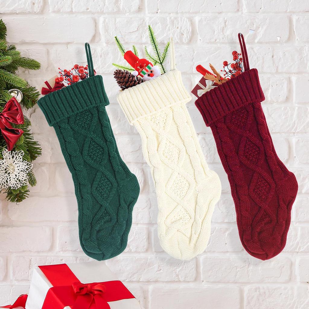 Knitted Rhombus Gift Socks Cover - Christmas Ornament & Candy Bag Decor