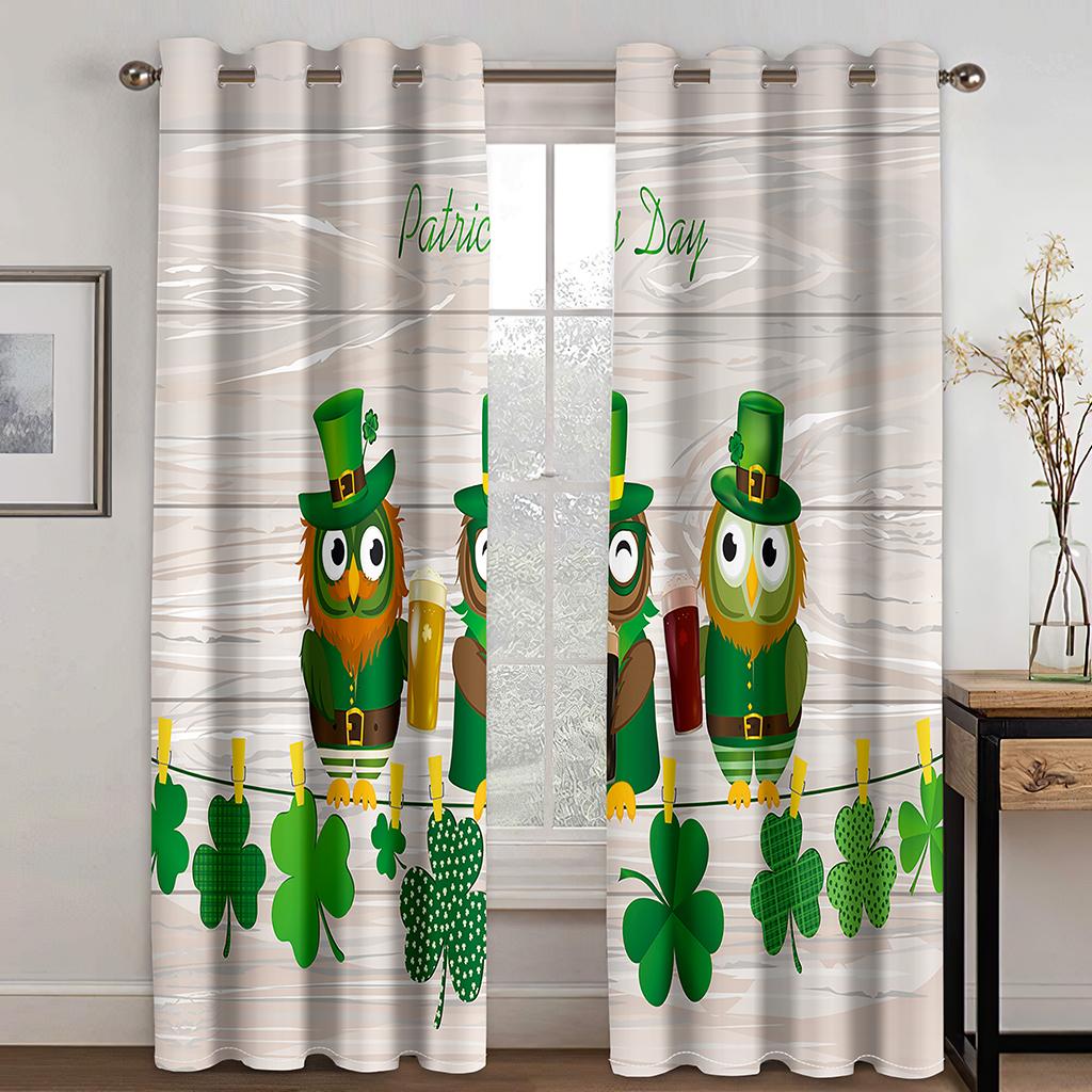 Cartoon St. St. Patrick's Day Feiertagsvorhänge für Kinder Jungen Vorhänge Wohnzimmer Schlafzimmer Fenster Grün Cortinas Heimdeko