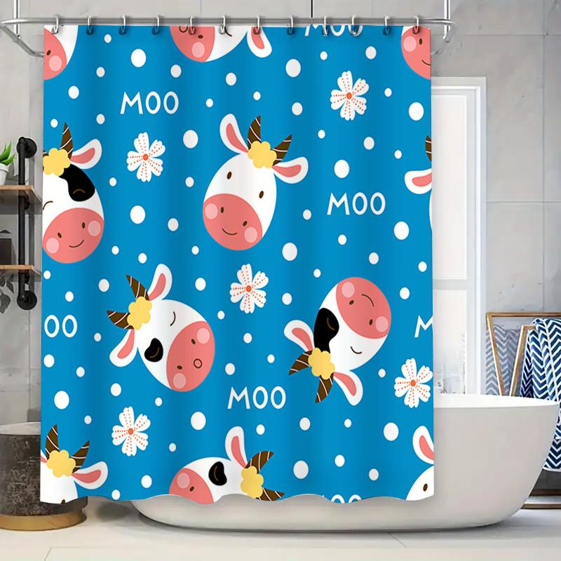

Blue Cow Print Shower Curtain Cute Animal Decor For Bathroom 3D Waterproof Fabric Size Customizable (One Size) W60H190(CM)-1 Pcs