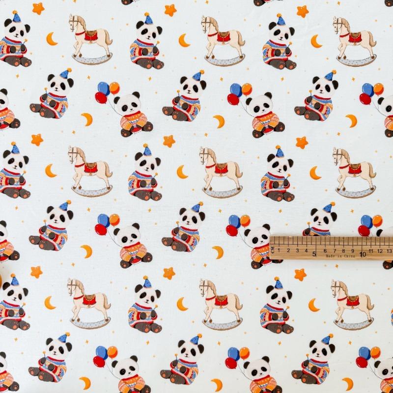0.5/1/2 Yards Cute Cartoon Panda Printed Pure Cotton Fabric for Children's Clothing Pajamas Dresses Handmade DIY Sewing Fabrics