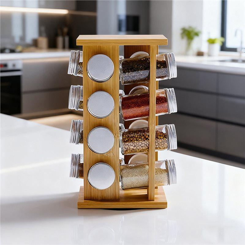 A84X-Seasoning Bottle Storage Rack Wooden Kitchen Condiment Rack Rotatable Fragrance Finishing Rack Multi-Layer
