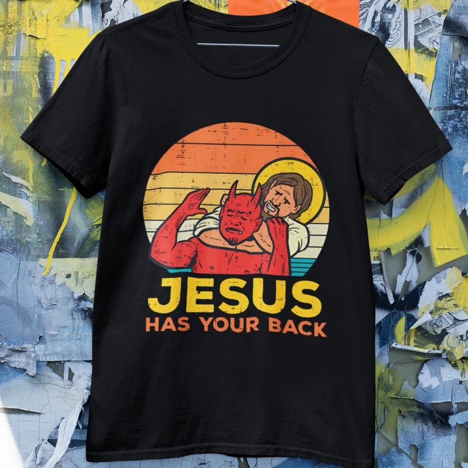 Jesus Has Your Back Shirt, Funny Christian Graphic Tee, Retro Religious T Shirt 3XL