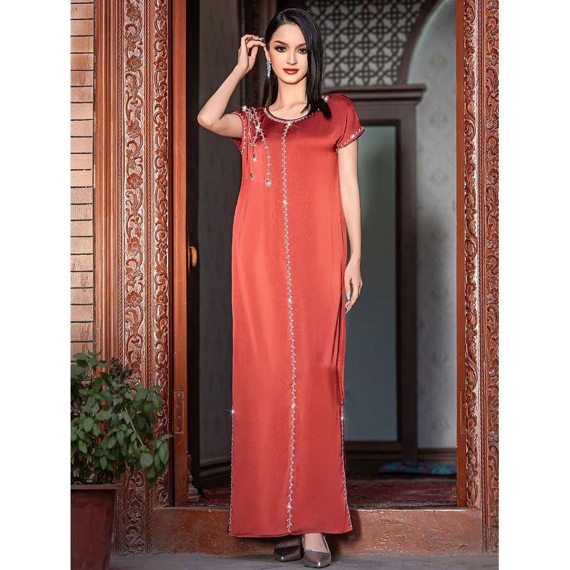 Middle East New Arrival Fashion Acetic Acid Surface Embossed Handmade Rhinestone Dress Handmade Beaded Dress