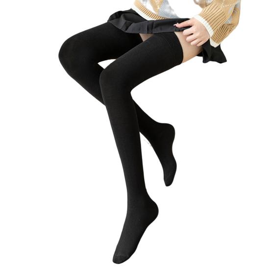 1 Pair 80cm Japanese Style Solid Color High Elasticity Non-slip Silicone Thigh Stockings Autumn Winter Women Over Knee Socks