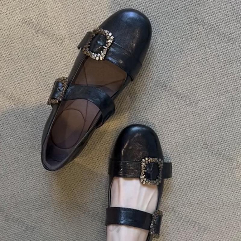 Women Shoes 2025 Spring Autumn New Vintage Soft Sole Buckle Strap Mary Jane Shoes Fashion Comfort Metal Decoration Ballet Shoes