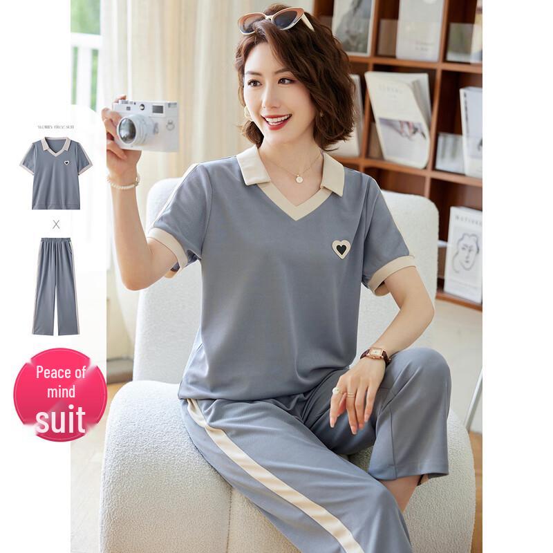 

Прошлый женский повседневный комплект поло с коротким рукавом и брюк 4XL