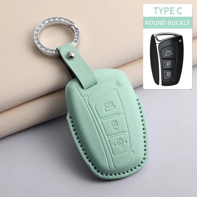PU Leather Car Key Case Cover Holder Keychain Protective Shell for Hyundai Creta Ix35 Ix45 I10 I30 I40 Remote Key