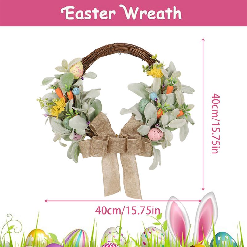 Easter Spring Garland 15.8Inch Spring Flower Wreath With Bow Knot Easter Front Door Decor Easter Plant Garland For Front Door