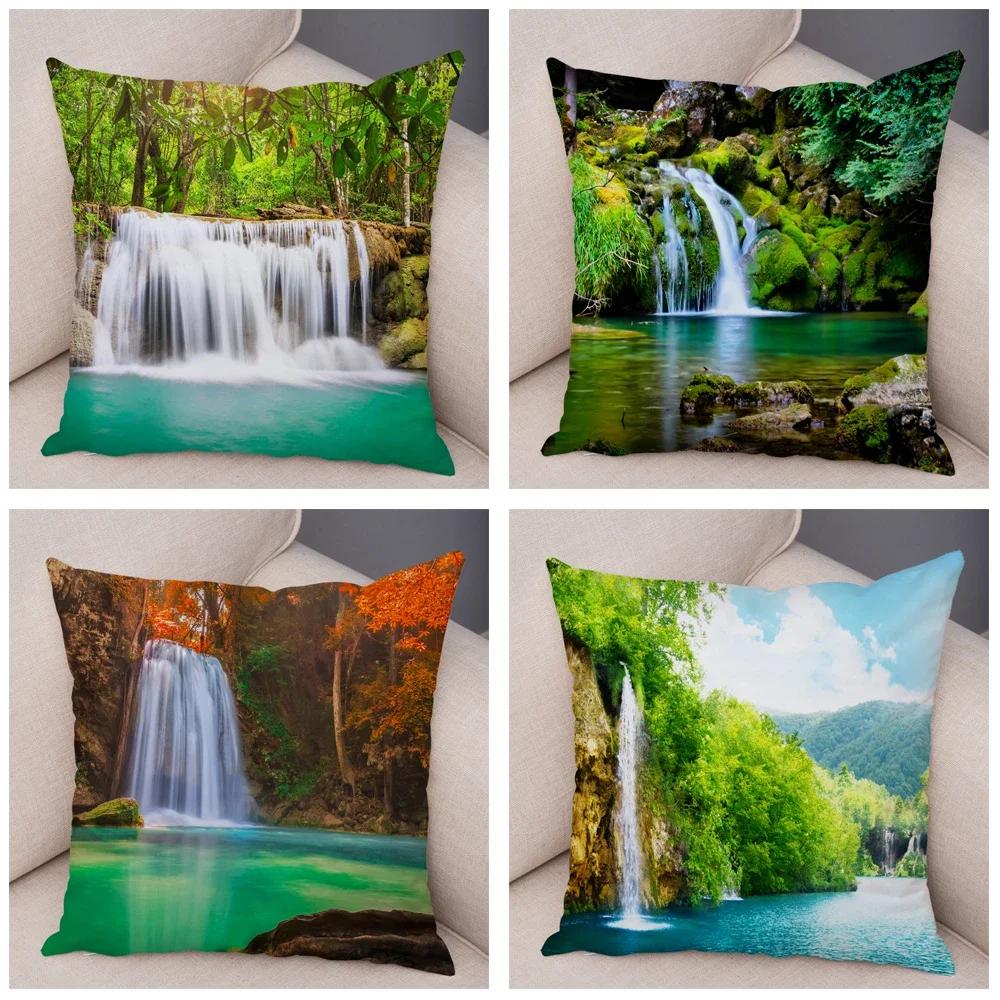 Waterfall Printed Pillow Case for Home Sofa Children Room Decor Beautiful Scenery Pillowcase Soft Plush Cushion Cover 45x45cm